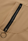 Khaki Casual Solid Patchwork Zipper Collar Straight Plus Size Dresses