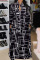 Black Gray Casual Print Patchwork Buckle Turndown Collar Shirt Dress Dresses