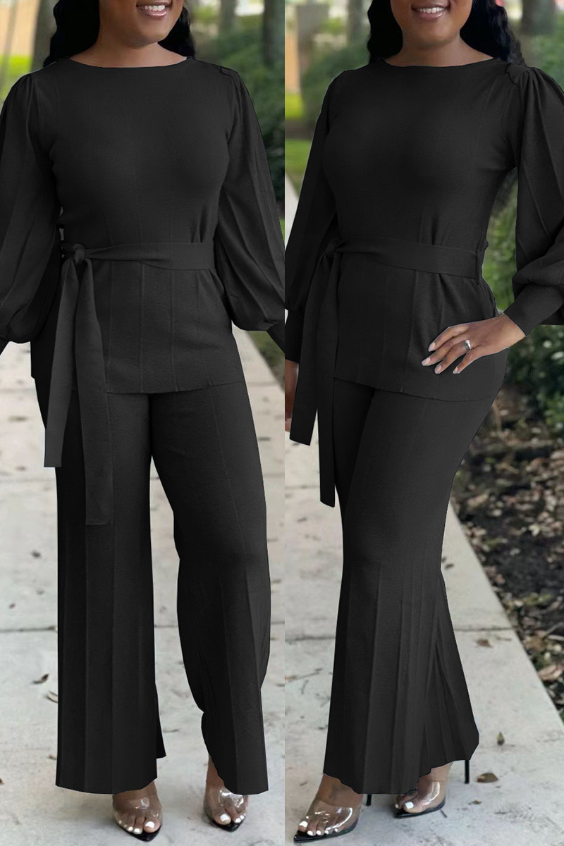 Fashion Vintage Solid Split Joint O Neck Long Sleeve Two Pieces（4 colors）