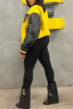 Yellow Street Solid Embroidered Patchwork Buckle Outerwear