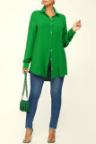 Green Fashion Casual Solid Patchwork Turndown Collar Tops