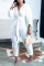 White Casual Solid Bandage Patchwork Fold V Neck Plus Size Jumpsuits