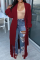 Rose Red Casual Solid Tassel V Neck Outerwear