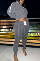 Grey Casual Solid Patchwork Hooded Collar Long Sleeve Two Pieces