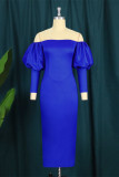 Blue Fashion Sexy Formal Solid Patchwork Backless Off the Shoulder Evening Dress