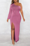 Purple Sexy Solid Slit One Shoulder Pencil Skirt Dresses