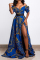 Blue Sexy Elegant Print Printing V Neck Evening Dress Dresses