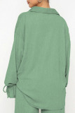 Light Green Casual Solid Patchwork Buckle Turndown Collar Long Sleeve Two Pieces