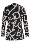Black Casual Print Patchwork Buttons Turn-back Collar Long Sleeve Two Pieces
