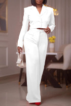 White Casual Solid Patchwork Buckle Turn-back Collar Long Sleeve Two Pieces