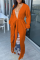 Tangerine Red Casual Solid Tassel V Neck Outerwear