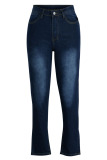 Medium Blue Fashion Casual Solid Patchwork Zipper High Waist Skinny Denim Jeans