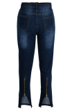 Light Blue Fashion Casual Solid Patchwork Zipper High Waist Skinny Denim Jeans