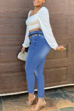 Light Blue Casual Solid Patchwork Skinny Denim Jeans