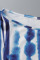 Blue Fashion Casual Print Bandage Asymmetrical O Neck Plus Size Tops