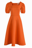 Orange Fashion Casual Solid Patchwork Square Collar Dresses