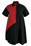 Black Casual Solid Patchwork Zipper Collar Straight Plus Size Dresses