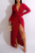 Red Sexy Solid Patchwork Slit Fold V Neck Straight Dresses