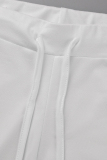 White Casual Sportswear Solid Draw String Frenulum Hooded Collar Long Sleeve Two Pieces