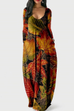 Multicolor Casual Print V Neck Long Sleeve Dresses