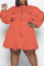 Lake Blue Casual Solid Patchwork Buckle Fold Turndown Collar Straight Plus Size Dresses
