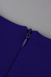 Blue Casual Elegant Solid Patchwork Fold O Neck A Line Dresses