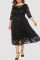 Black Sexy Casual Solid Patchwork See-through O Neck A Line Plus Size Dresses