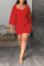 Red Casual Solid Bandage Patchwork Square Collar One Step Skirt Dresses