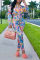 Blue Pink Street Print Patchwork Turndown Collar Long Sleeve Two Pieces