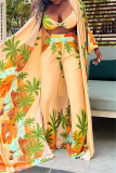 Multicolor Sexy Casual Print Cardigan Vests Pants Long Sleeve Three-piece Set
