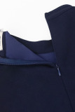 Blue Casual Elegant Solid Patchwork Fold Half A Turtleneck Straight Jumpsuits