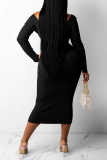 Black Casual Solid Patchwork V Neck Pencil Skirt Dresses