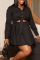 Black Sexy Solid Bandage Hollowed Out Patchwork Buckle Turndown Collar A Line Dresses