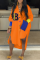 Orange Casual Print Patchwork Turndown Collar Shirt Dress Dresses