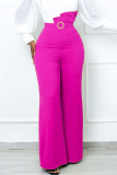 Rose Red Casual Solid Patchwork Regular High Waist Trousers