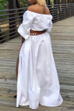 White Casual Solid Patchwork Slit Fold Off the Shoulder Straight Dresses(Without Belt)