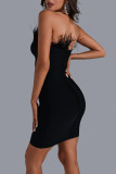 Black Sexy Solid Patchwork Feathers Strapless One Step Skirt Dresses