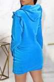 Blue Casual Solid Patchwork Hooded Collar Long Sleeve Two Pieces