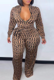 Red Sexy Print Bandage Patchwork Zipper Collar Plus Size Jumpsuits