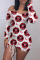 Red Sexy Lips Printed Patchwork Off the Shoulder Pencil Skirt Dresses