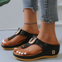 Black Casual Patchwork Metal Accessories Decoration Comfortable Out Door Shoes