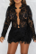 Black Sexy Solid Lace V Neck Long Sleeve Two Pieces