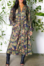 Camouflage Casual Print Camouflage Print Patchwork Zipper Hooded Collar Outerwear
