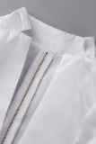 White Fashion Formal Solid Tassel Patchwork V Neck Evening Dress