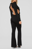Black Sexy Solid Patchwork Backless Beading Straight Jumpsuits
