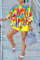 Yellow Casual Print Patchwork Off the Shoulder Long Sleeve Two Pieces