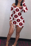 Red Sexy Lips Printed Patchwork Off the Shoulder Pencil Skirt Dresses