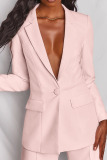 Pink Casual Solid Buttons Turn-back Collar Long Sleeve Two Pieces