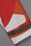 Orange Casual Print Bandage Patchwork Turndown Collar Long Sleeve Dresses