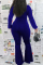 Blue Fashion Casual Solid Bandage V Neck Boot Cut Jumpsuits